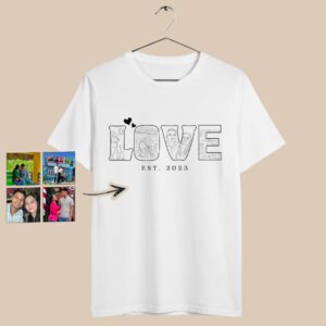 Playeras LOVE 4 fotos para parejas personalizada Blanca