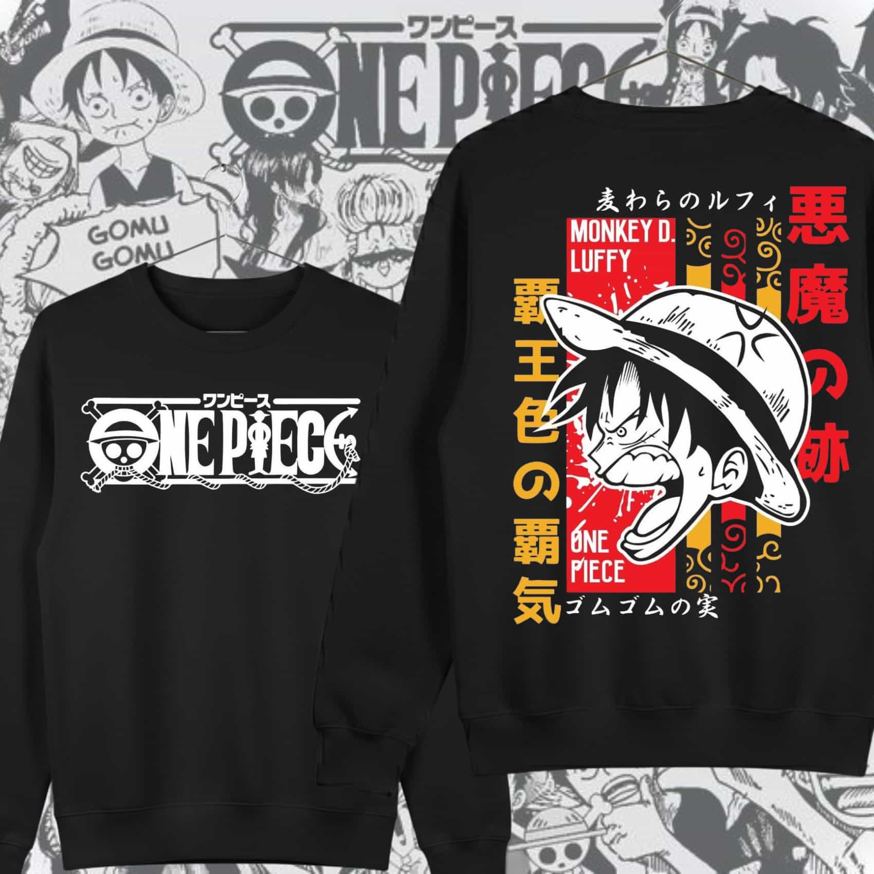 sudadera basica negra one piece blanca clasica