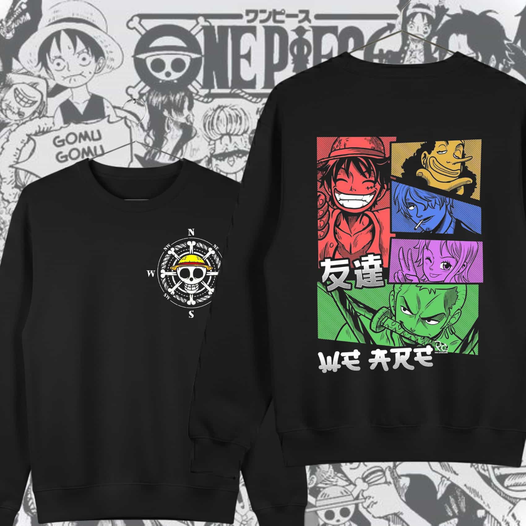 sudadera one piece basica brujula negra personajes