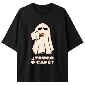 PLAYERA NEGRA OVERSIZE ¿TRUCO O CAFE?