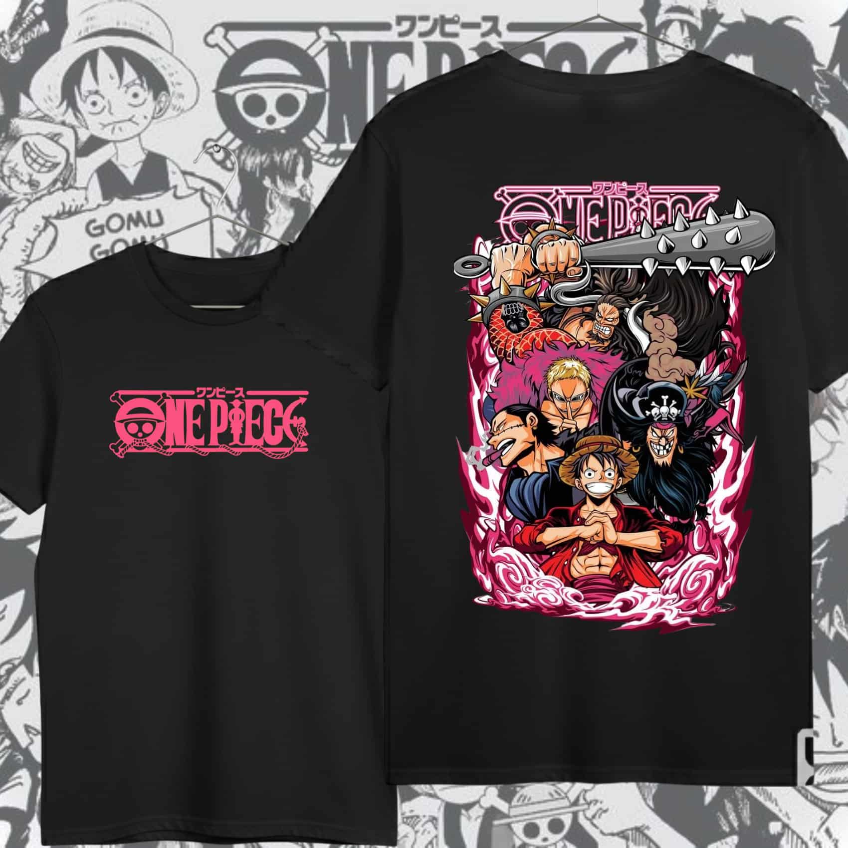 playera one piece negra y rosa