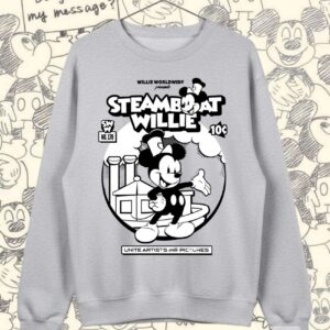 Sudadera gris vintage Mickey Mouse Steamboat Willie algodón