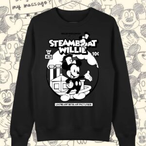 Sudadera negra Steamboat Willie Mickey Mouse algodón modelo básico