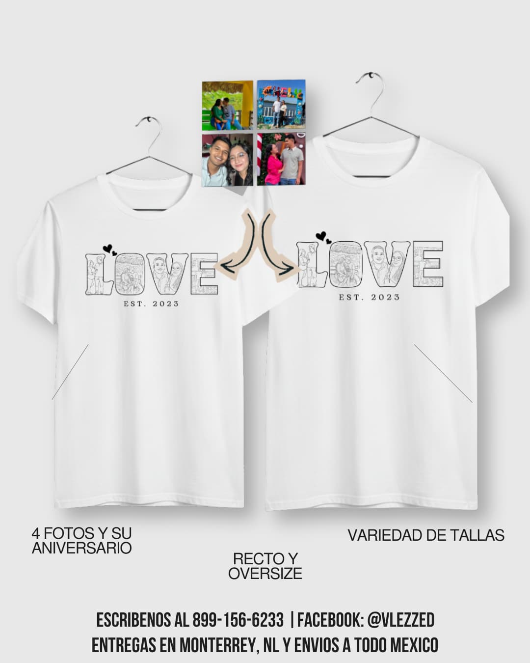 playeras personalizadas para parejas LOVE 4 fotos para parejas personalizada