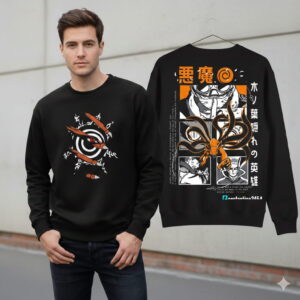 sudadera negra naruto uzumaki kurama cuello redondo